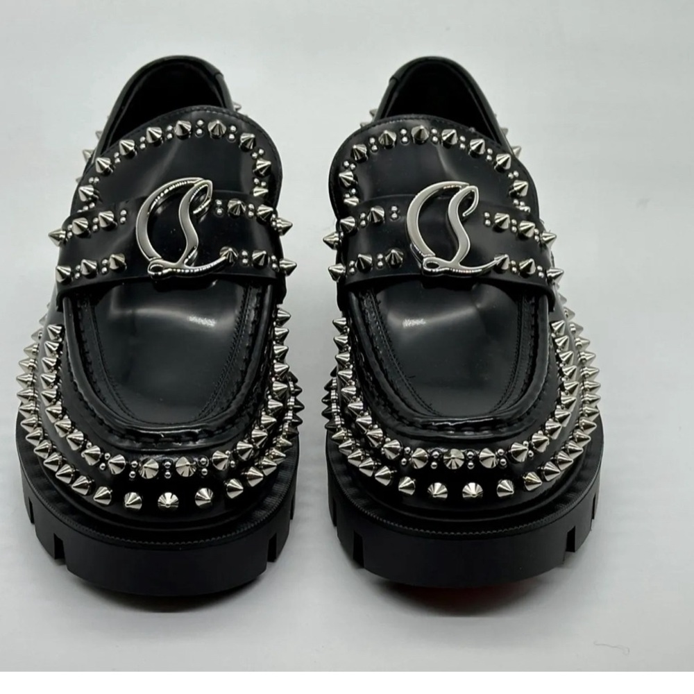 Christian Louboutin CL Studded Lug Sole Loafer in Black/Lin Black - Picture 2 of 13
